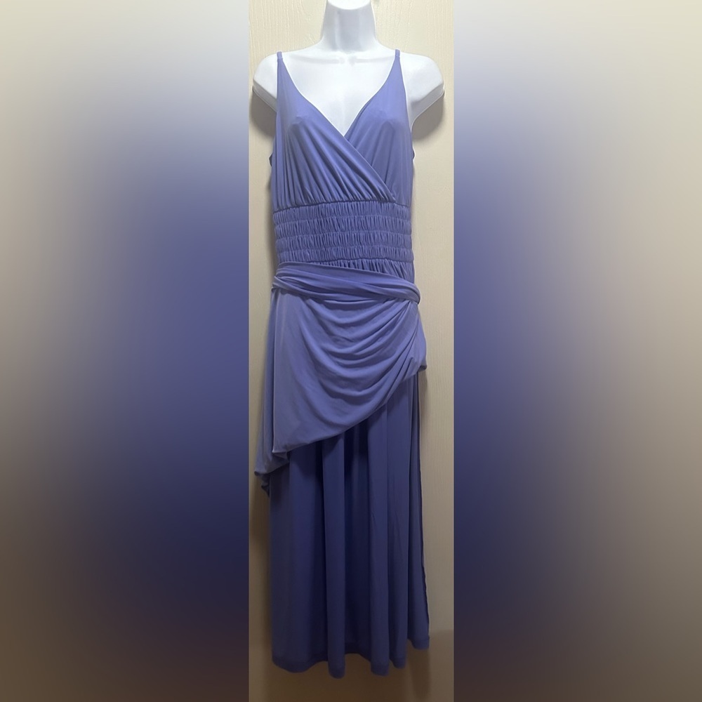 ✨💜White House Black Market WHBM Purple PeriwinkleV-Neck Ruched Maxi Dress Size M - Picture 15 of 16